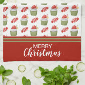クリスマスカップケーキとキャンディー キッチンタオル (折り畳み)