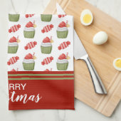 クリスマスカップケーキとキャンディー キッチンタオル (四つ折り)