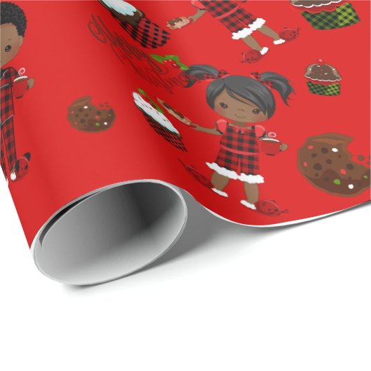 クリスマスカップケーキとパジャマスホリデーギフトラップ ラッピングペーパー (ロールコーナー)