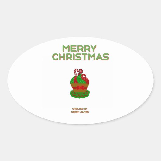 クリスマスカップケーキオーバルシール 楕円形シール (正面)