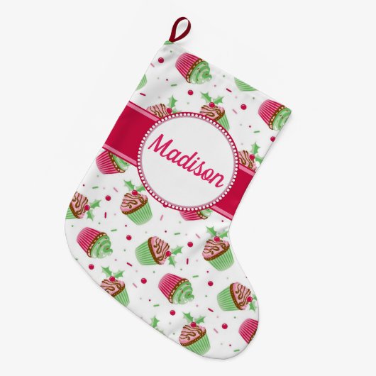 クリスマスカップケーキデザイン（クリスマスカラー） ラージクリスマスストッキング (正面 (吊り時))