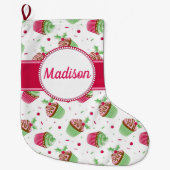 クリスマスカップケーキデザイン（クリスマスカラー） ラージクリスマスストッキング (正面)