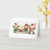 クリスマスカップケーキドリンクズホリデートリート&雪だるま カード (黄色い花)