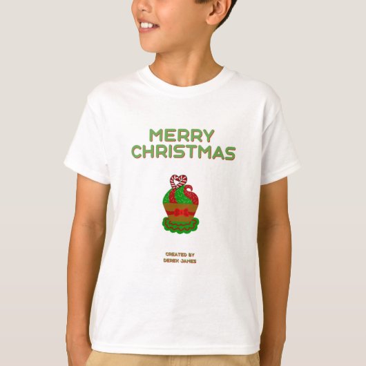 クリスマスカップケーキボーイのホワイト基本Tシャツ Tシャツ (正面)