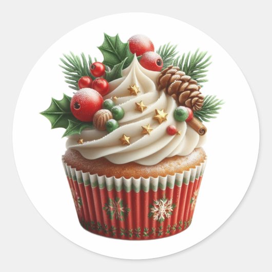 クリスマスカップケーキ ホリデー ラウンドシール (正面)