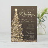 クリスマスカップルのシャワー金ゴールド 招待状 (スタンド正面)