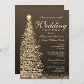 クリスマスカップルのシャワー金ゴールド 招待状 (正面/裏面)