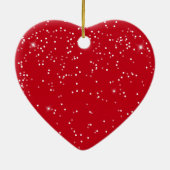 クリスマスカップルの写真赤いハートの雪バック セラミックオーナメント (裏面)