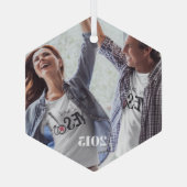 クリスマスカップルの写真 ガラスオーナメント (裏面)