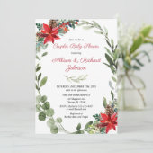 クリスマスカップルの赤ちゃんシャワー緑のリース 招待状 (スタンド正面)