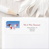 クリスマスカップルの雪だるまおもしろい休暇 ラベル (インサイチュ)