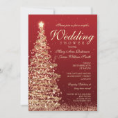 クリスマスカップルシャワーレッド金ゴールド 招待状 (正面)