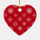 クリスマスカップル写真赤いハートスノーフレークバック セラミックオーナメント (裏面)