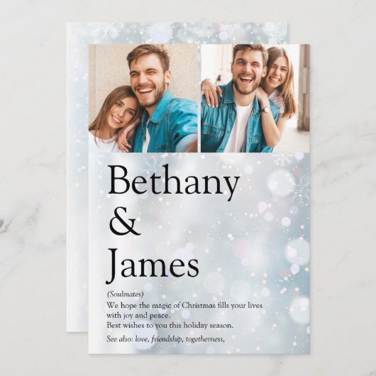 クリスマスカップル写真 定義 雪の結晶 シーズンカード (正面/裏面)