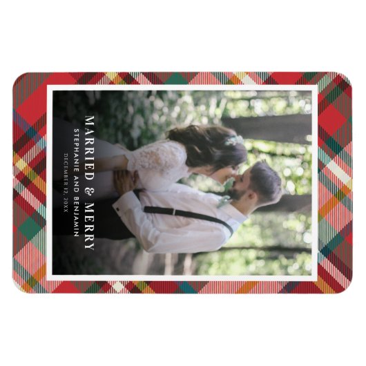 クリスマスカップル結婚したの写真とメリー休日 マグネット (横)