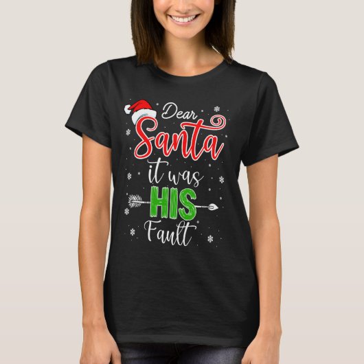 クリスマスカップル親愛のシャツサンタ彼の父だった Tシャツ (正面)