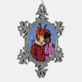 クリスマスカップル スノーフレークピューターオーナメント (左)