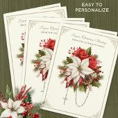 クリスマスカトリックのロザリオのメアリーハートポインセティアス シーズンカード