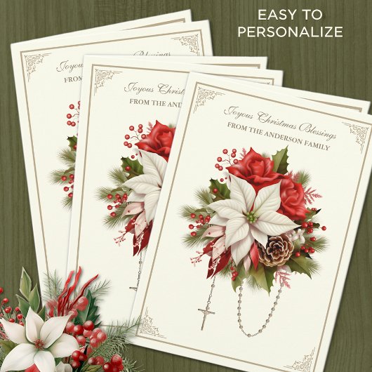 クリスマスカトリックのロザリオのメアリーハートポインセティアス シーズンカード
