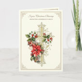 クリスマスカトリック金ゴールドクロスポインセチア シーズンカード (正面)