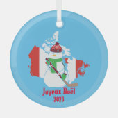 クリスマスカナダ国旗の雪だるま ガラスオーナメント (正面)