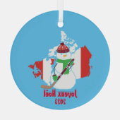 クリスマスカナダ国旗の雪だるま ガラスオーナメント (裏面)