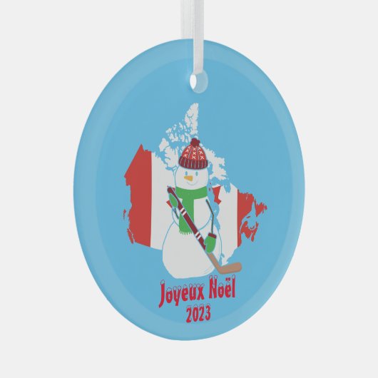 クリスマスカナダ国旗の雪だるま ガラスオーナメント (正面右)