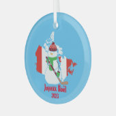 クリスマスカナダ国旗の雪だるま ガラスオーナメント (正面左)