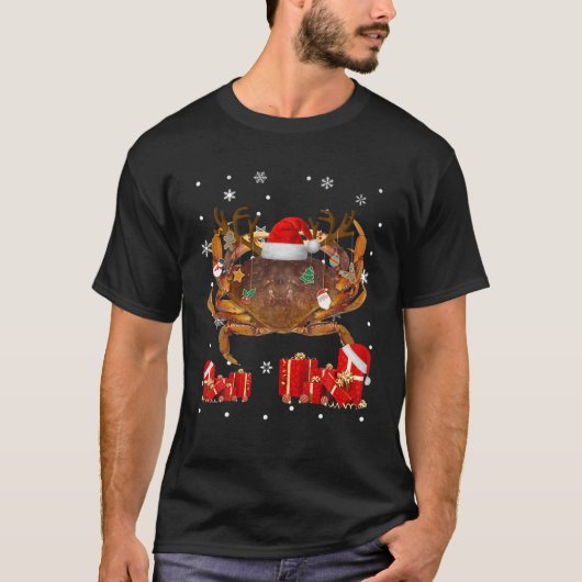 クリスマスカニおもしろいサンタ・トナカイのカニの恋人Gif Tシャツ (正面)