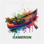 クリスマスカヌー名前をカスタムする メタルオーナメント (裏面)