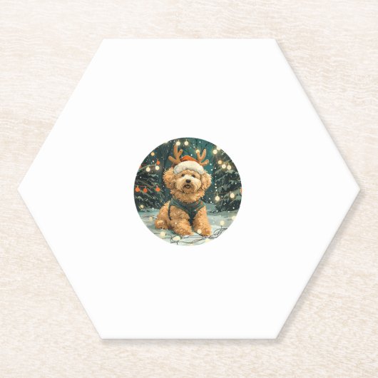クリスマスカバプーのトナカイ犬サンタハットかわいいホリ ペーパーコースター (正面)