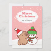 クリスマスカピバラと雪だるまかわいい シーズンカード (正面)