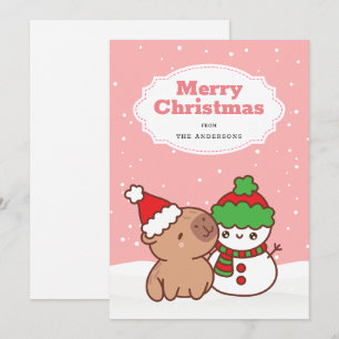 クリスマスカピバラと雪だるまかわいい シーズンカード