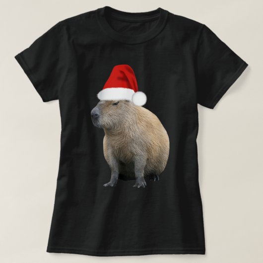 クリスマスカピバラサンタハット Tシャツ (デザイン正面)