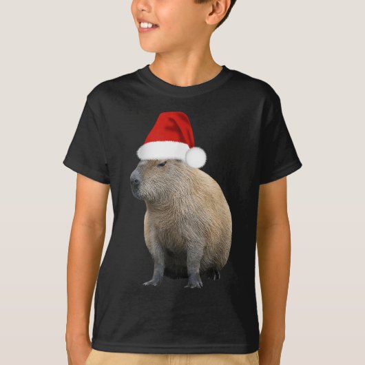 クリスマスカピバラサンタハット Tシャツ (正面)