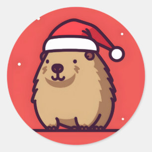 クリスマスカピバラ雪 ラウンドシール