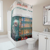 クリスマスカフェのベーカリーの外観とクリスマスデコ シャワーカーテン (インサイチュ)