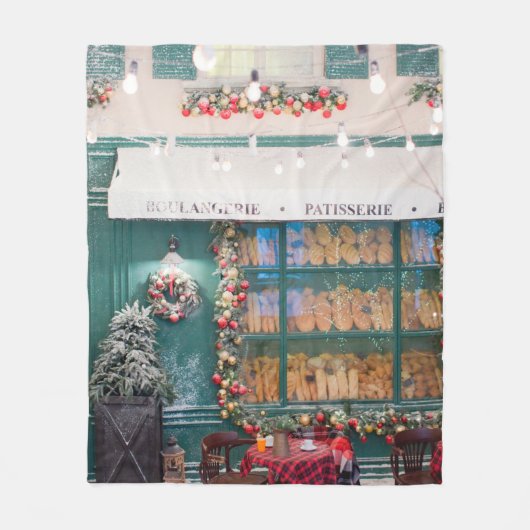 クリスマスカフェのベーカリーの外観とクリスマスデコ フリースブランケット (正面)
