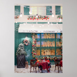 クリスマスカフェのベーカリーの外観とクリスマスデコ ポスター