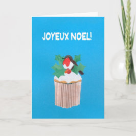 クリスマスカフランスのード、ロビン付きカップケーキ シーズンカード