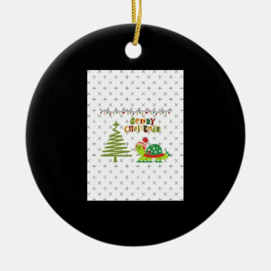 クリスマスカメのAラインのドレス セラミックオーナメント (正面)
