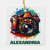 クリスマスカメラ写真愛好家のカスタム セラミックオーナメント (正面)