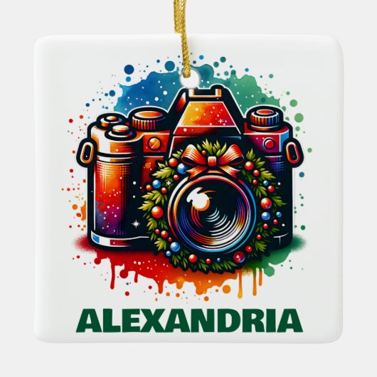 クリスマスカメラ写真愛好家のカスタム セラミックオーナメント (正面)