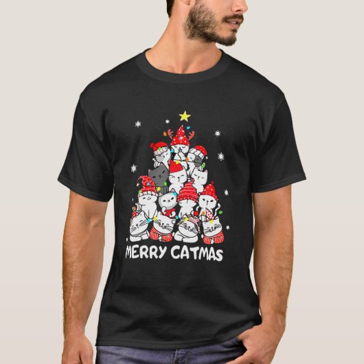 クリスマスカメリーットツリーおもしろいクリスマス猫好きG Tシャツ (正面)
