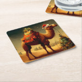 クリスマスカメル1 スクエアペーパーコースター (アングル)