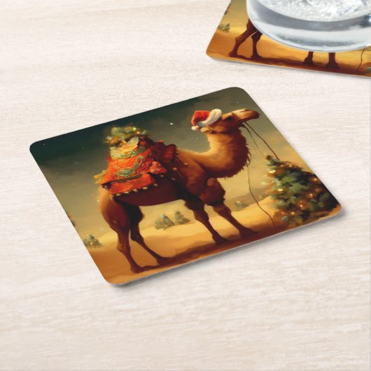 クリスマスカメル1 スクエアペーパーコースター (アングル)