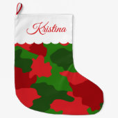 クリスマスカモフラージュ赤緑モノグラム名 ラージクリスマスストッキング (正面)