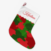 クリスマスカモフラージュ赤緑モノグラム名 ラージクリスマスストッキング (正面 (吊り時))