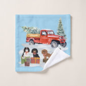 クリスマスカライヤーキングチャールズスパニエル犬ハンドタオル バスタオルセット (ウォッシュタオル)