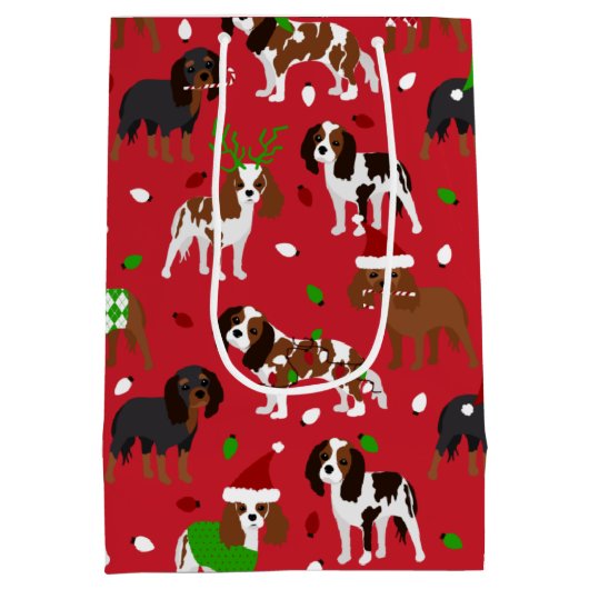 クリスマスカライヤーキングチャールズスパニエル犬 ミディアムペーパーバッグ (裏面)